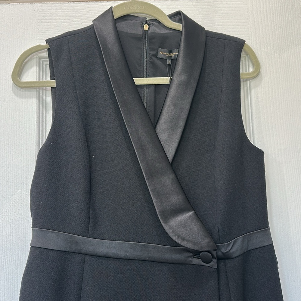 Donna Karan Black Satin-Trim Midi Dress